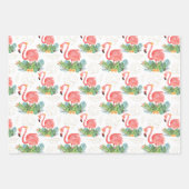 Feuille De Papier Cadeau Flamant rose Et Fleurs Roses Tropiques (Devant)