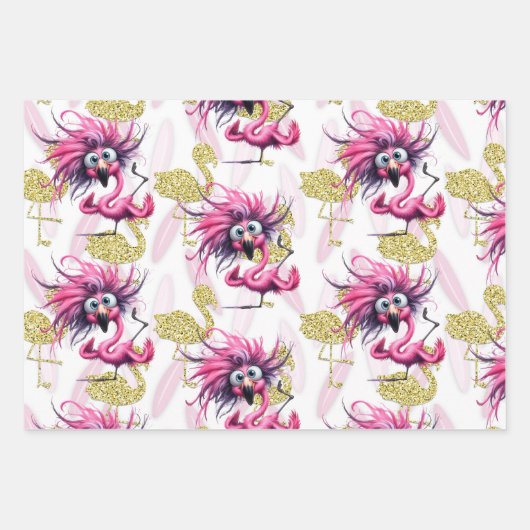 Feuille De Papier Cadeau Flamant rose Funny Design pour la fête (Devant 3)