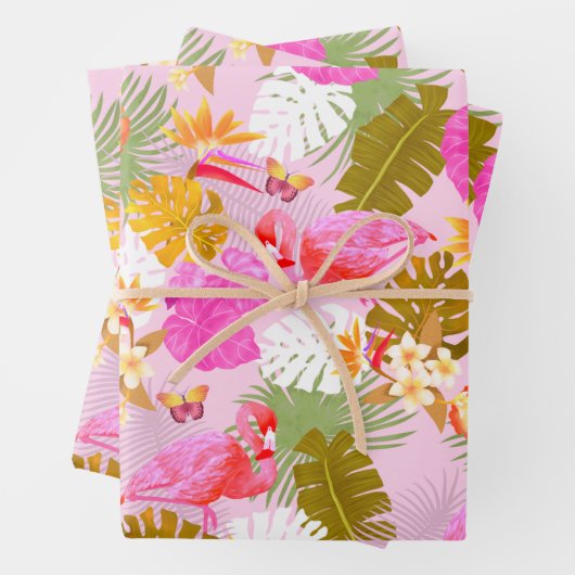 Feuille De Papier Cadeau Flamant rose Garden Rose (En situation)