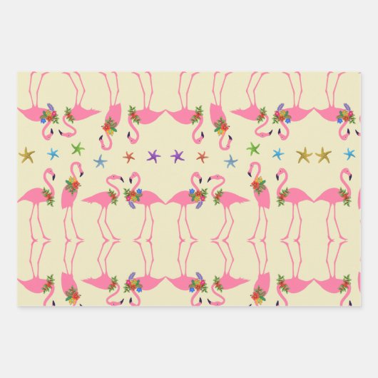 Feuille De Papier Cadeau Flamant rose Mer et voeux Noël (Devant 2)