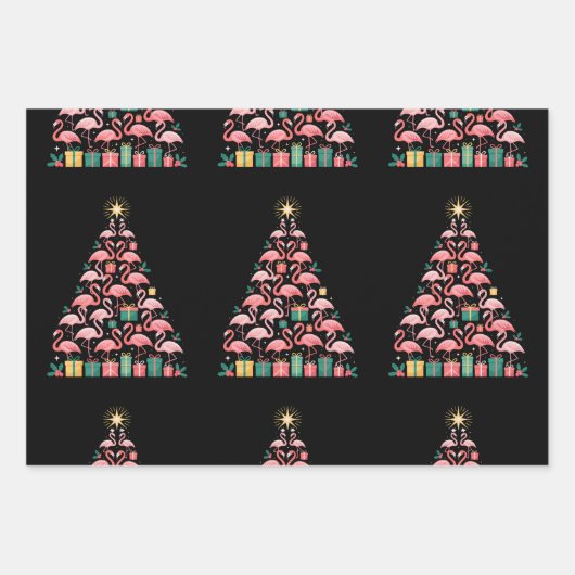 Feuille De Papier Cadeau Flamant rose rose Noël Arbre mignon Noël Noël (Devant)