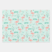 Feuille De Papier Cadeau Flamant rose Rose vert Tropical Oiseaux tendance (Devant 3)