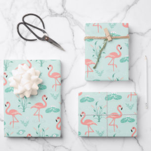 Feuille De Papier Cadeau Flamant rose Rose vert Tropical Oiseaux tendance