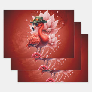 Feuille De Papier Cadeau Flamant rose Steampunk - Imaginaire Digital Artwor