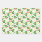 Feuille De Papier Cadeau Flamant rose Tropical Retro Daisy Flower Stripes W (Devant)