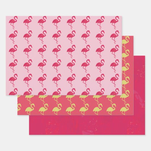 Feuille De Papier Cadeau Flamant rose tropical rose néon (Lot)