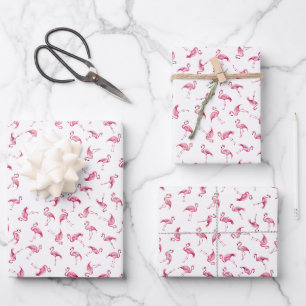Feuille De Papier Cadeau Flamants rose à l'aquarelle jetés sur fond blanc