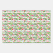 Feuille De Papier Cadeau Flamants roses Et Rayures (Devant 2)