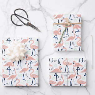 Feuille De Papier Cadeau Flamants roses mignons
