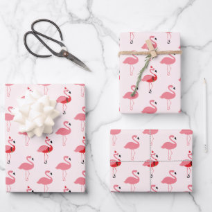 Feuille De Papier Cadeau Flamants roses Père Noël Pink Flamingo Motif Noël