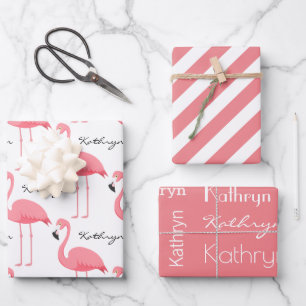 Feuille De Papier Cadeau Flamants roses personnalisés