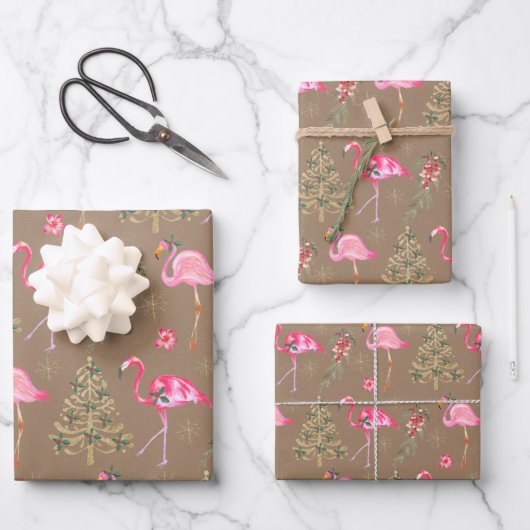 Feuille De Papier Cadeau Flamants roses Roses Kraft Minglant À Une Fête De (Recto)