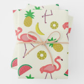 Feuille De Papier Cadeau Flamingo avec pastèque et ananas (En situation)