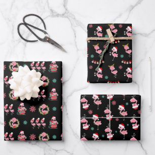 Feuille De Papier Cadeau Flamingo de Noël en noir