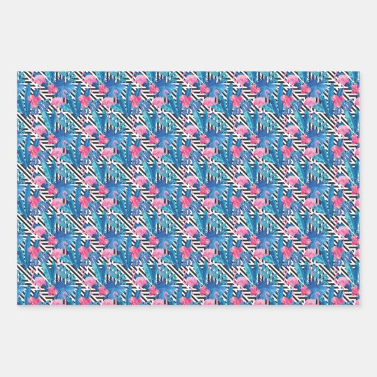 Feuille De Papier Cadeau Flamingo & Palms on Geometric Pattern (Devant 2)