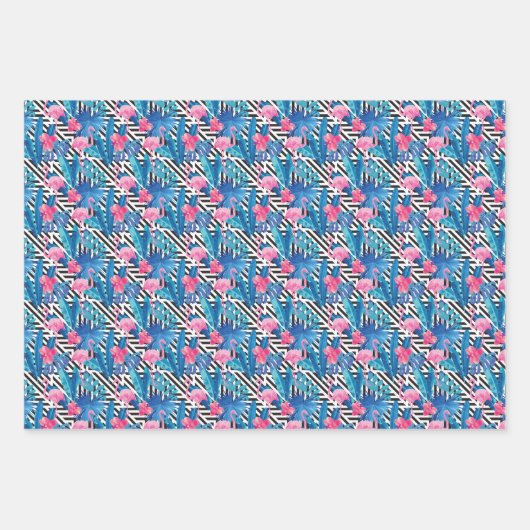 Feuille De Papier Cadeau Flamingo & Palms on Geometric Pattern (Devant)