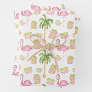 Feuille De Papier Cadeau Flamingo Rose Aquarelle Noël Plage