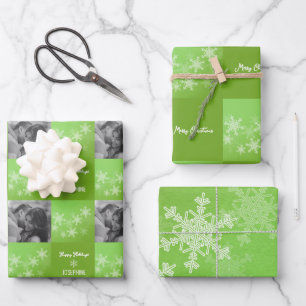 Feuille De Papier Cadeau Flamme de neige blanc vert minimaliste Photo Noël