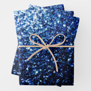 Feuille De Papier Cadeau Flamme de parties scintillant bleu foncé