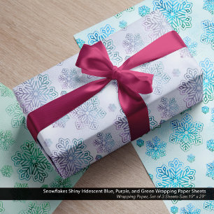 Feuille De Papier Cadeau Flammes de neige brillantes Iridescente bleu, viol