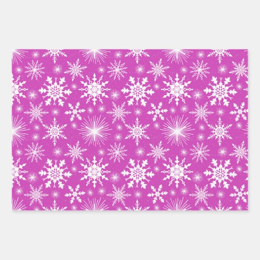 Feuille De Papier Cadeau Flammes De Neige De Noël Rose Et Violet (Devant 3)