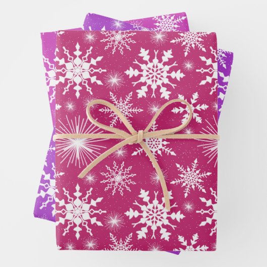 Feuille De Papier Cadeau Flammes De Neige De Noël Rose Et Violet (En situation)