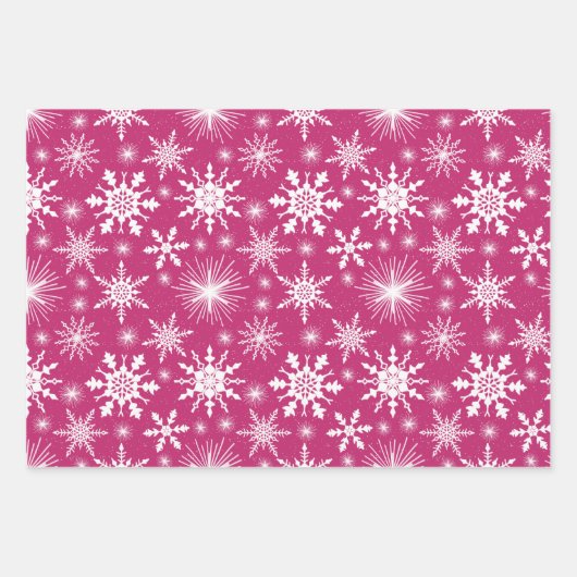 Feuille De Papier Cadeau Flammes De Neige De Noël Rose Et Violet (Devant)