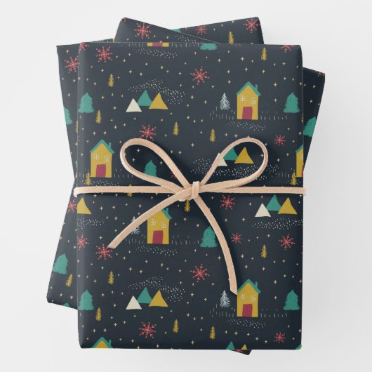 Feuille De Papier Cadeau Flammes de neige de nuit d'hiver atterrissant sur (En situation)