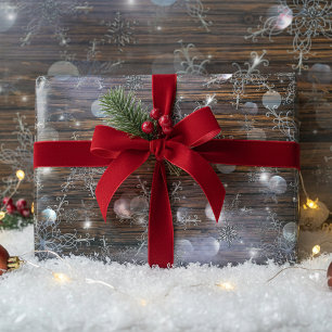 Feuille De Papier Cadeau Flammes De Neige En Argent D'Hiver Chatoyantes Sur