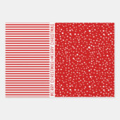 Feuille De Papier Cadeau Flammes de neige, rayures et arbres de Noël rouges (Devant 2)