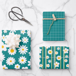 Feuille De Papier Cadeau Flat moderne marguerite Turquoise bleu N'importe q