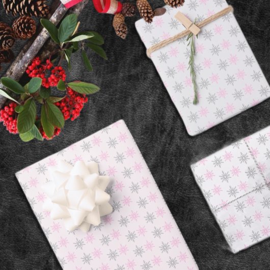 Feuille De Papier Cadeau Flèche de neige rose gris