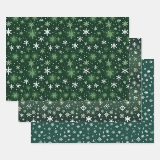 Feuille De Papier Cadeau Flèches de neige - Blanc sur vert (Lot)