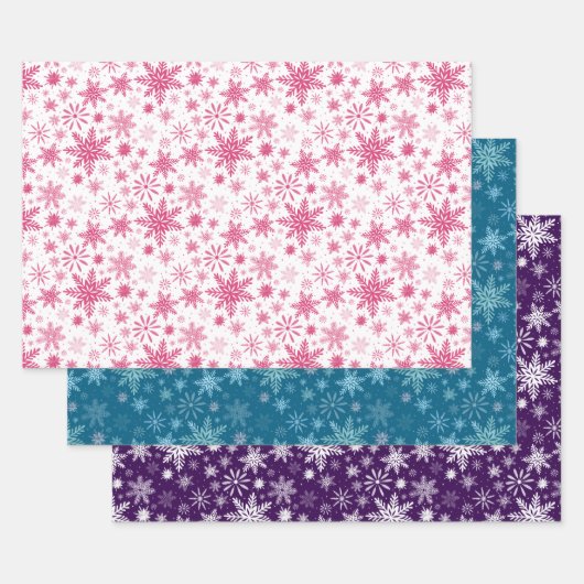 Feuille De Papier Cadeau Flèches de neige bleu rose et violet (Lot)