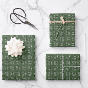 Feuille De Papier Cadeau Flèches sur lin vert forêt