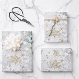 Feuille De Papier Cadeau Fléchettes de neige d'or Gelée Lake Ice