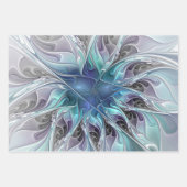 Feuille De Papier Cadeau Fleur Abstraite Fractale Moderne Avec Bleu (Devant)