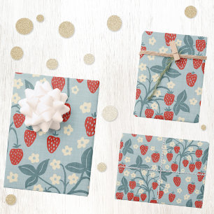 Feuille De Papier Cadeau Fleur Botanique Rétro Cottagecore à la Fraise