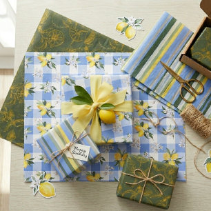 Feuille De Papier Cadeau Fleur de citron et rayures coordonnées