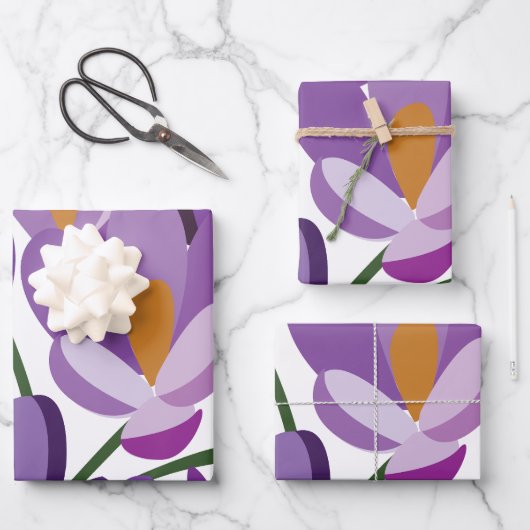 Feuille De Papier Cadeau Fleur de Crocus Violet (Recto)