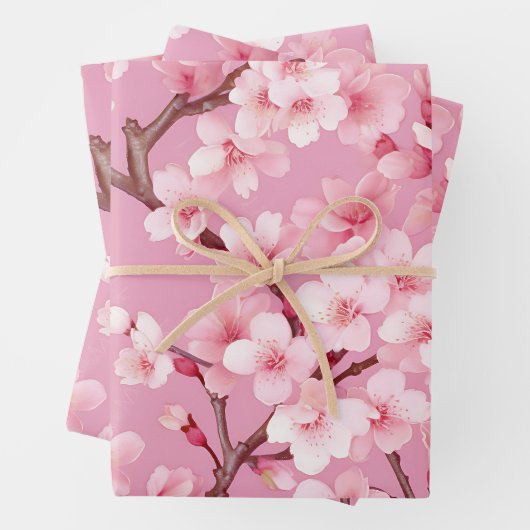Feuille De Papier Cadeau Fleur de fleurs de cerisier rose élégant (En situation)