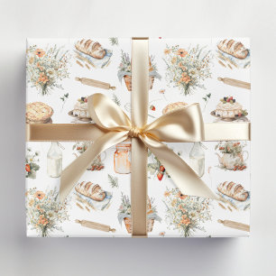 Feuille De Papier Cadeau Fleur de fraise de campagne à l'aquarelle fantaisi