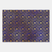 Feuille De Papier Cadeau Fleur de lis bleu et or (Devant 3)