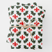 Feuille De Papier Cadeau Fleur de Lis et Holly Christmas (En situation)