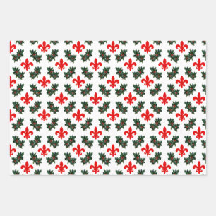 Feuille De Papier Cadeau Fleur de Lis et Holly Christmas