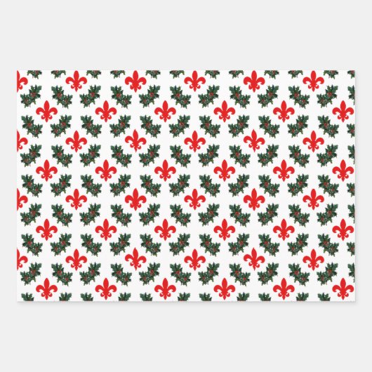 Feuille De Papier Cadeau Fleur de Lis et Holly Christmas (Devant)