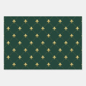 Feuille De Papier Cadeau Fleur de Lis Or sur Vert foncé (Devant 2)