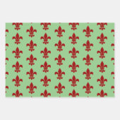 Feuille De Papier Cadeau Fleur De Lis Vert et Rouge (Devant 2)