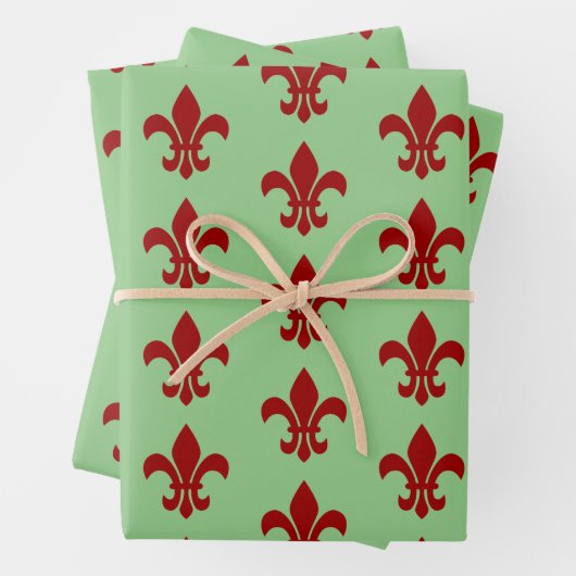 Feuille De Papier Cadeau Fleur De Lis Vert et Rouge (En situation)