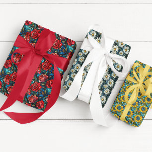 Feuille De Papier Cadeau Fleur de verre coloré Floral